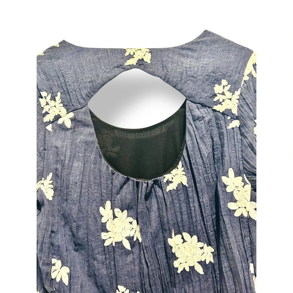 ECI New York Dress Blue Floral Embroidered Cutout Back Midi Women's XL